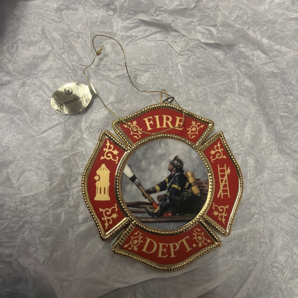 Bradford Exchange Dependability Fire Department Porcelain Christmas Ornament Red